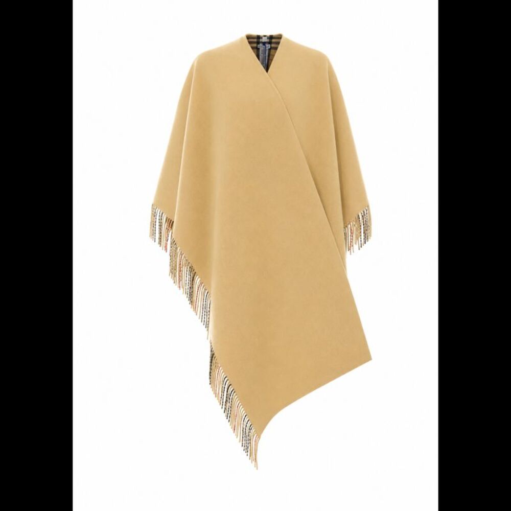 Burberry Women Blanket Style Wool Cape With House Check Logo